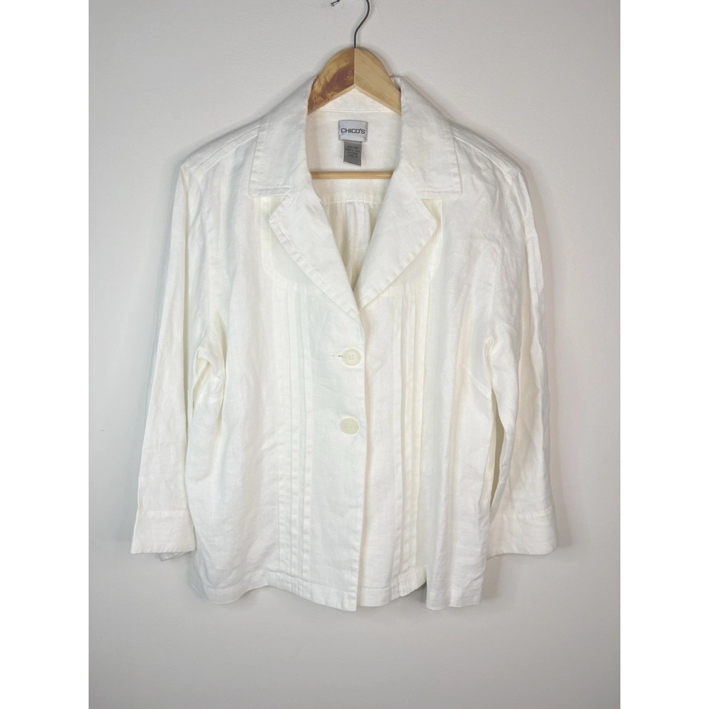Chicos 100% Linen Blazer Women's Size 2 (Sz Large) Coastal Grandmother White - Picture 2 of 11